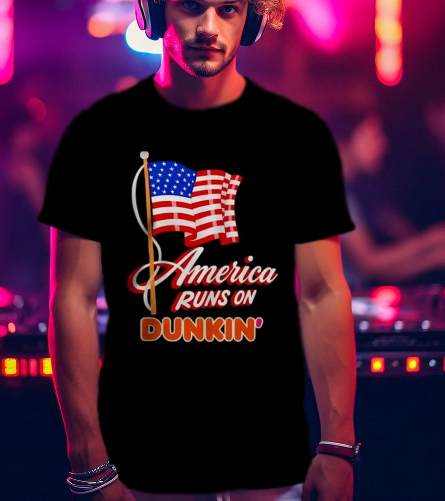 Patriotic America Runs On Dunkin' American Flag Pride T-Shirt
