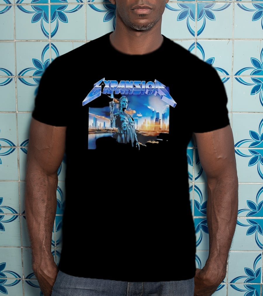 Expansion Futuristic Landmark Metallic Cityscape T-Shirt