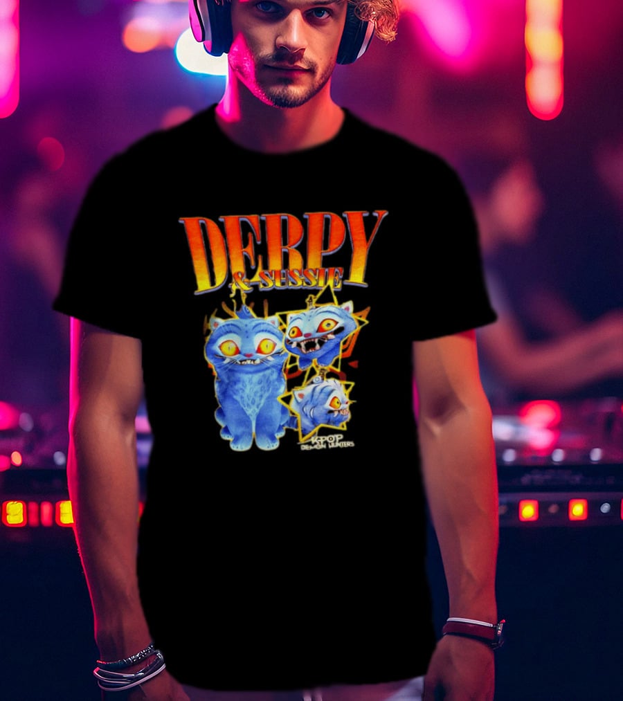 Derpy And Sussie KPop Demon Hunters 2026 Blue Cat Stars T-Shirt