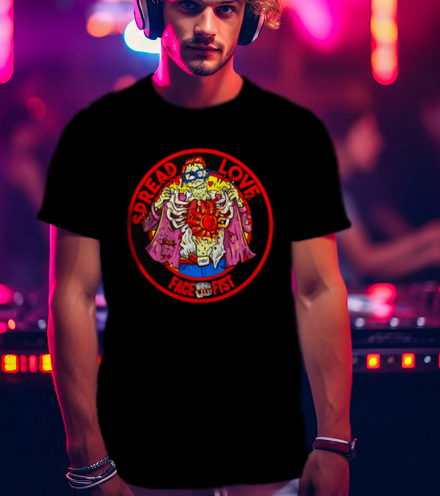 Spread Love Face Fist FMF Zombie Horror Skeleton Heart T-Shirt