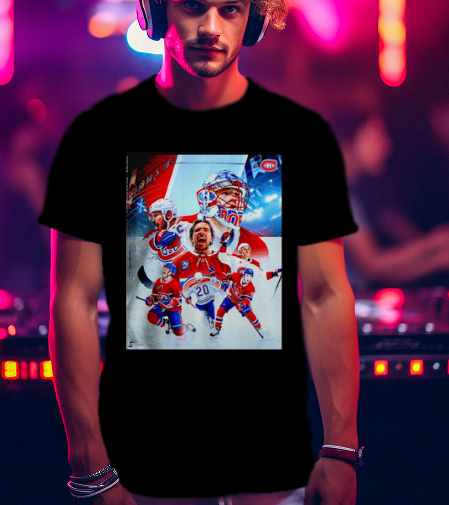 Montreal Canadiens Players And Goalkeeper Collage Featuring Number 20 T-Shirt