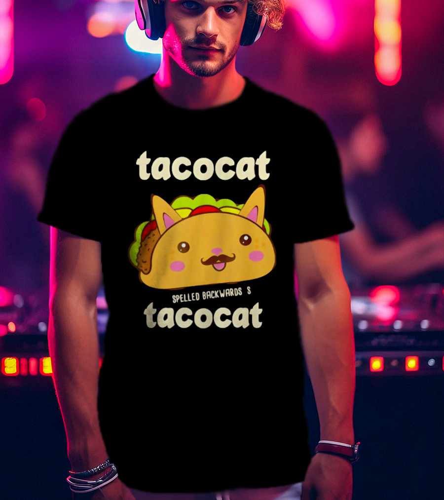 Tacocat Spelled Backwards Funny Meme Cartoon Palindrome Cat T-Shirt