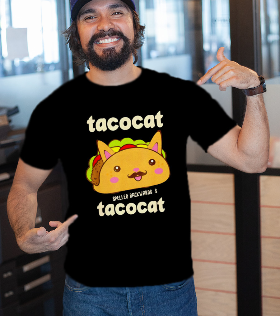 Tacocat Spelled Backwards Funny Meme Cartoon Palindrome Cat T-Shirt