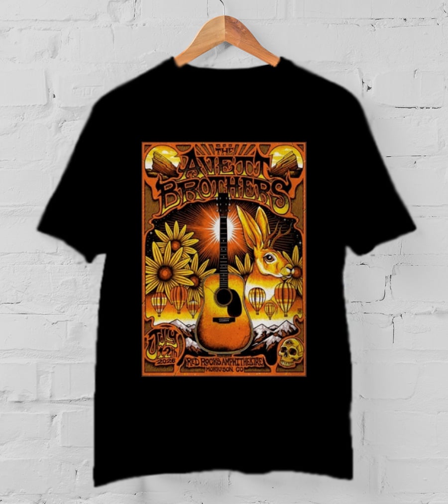 The Avett Brothers Red Rocks Amphitheatre July 12 2026 Morrison CO Guitar Sunflowers Rabbit T-Shirt