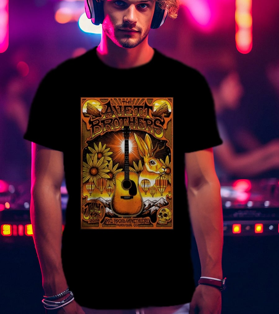 The Avett Brothers Red Rocks Amphitheatre July 12 2026 Morrison CO Guitar Sunflowers Rabbit T-Shirt