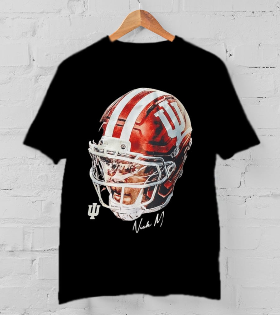 Nick Marsh Indiana University Football Helmet IU Iconic Red And White T-Shirt