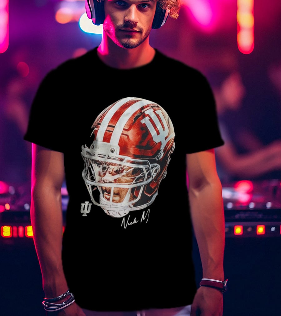 Nick Marsh Indiana University Football Helmet IU Iconic Red And White T-Shirt
