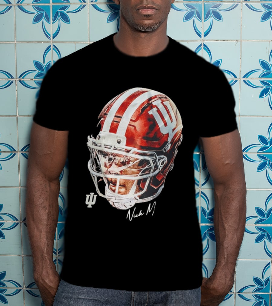 Nick Marsh Indiana University Football Helmet IU Iconic Red And White T-Shirt