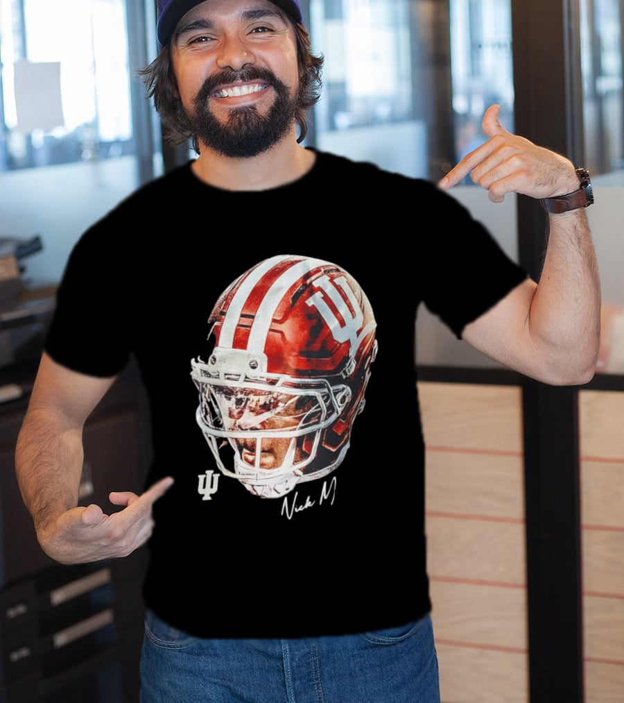 Nick Marsh Indiana University Football Helmet IU Iconic Red And White T-Shirt