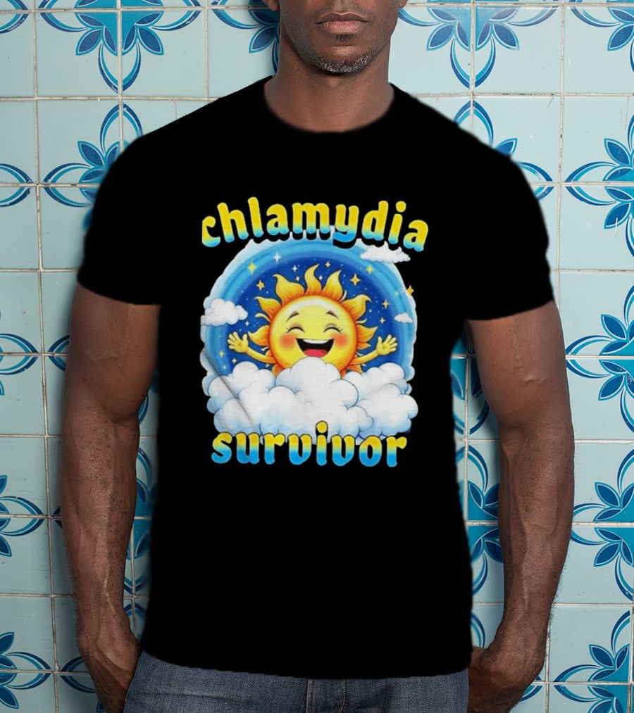 Chlamydia Survivor Sun Cartoon Humor Clouds Sky T-Shirt
