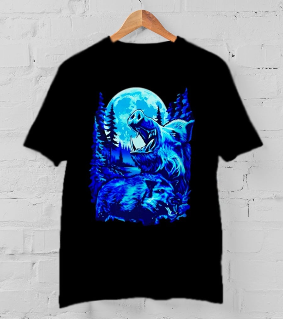 Wild Boar Forest Moonlight Wildlife Night Nature T-Shirt