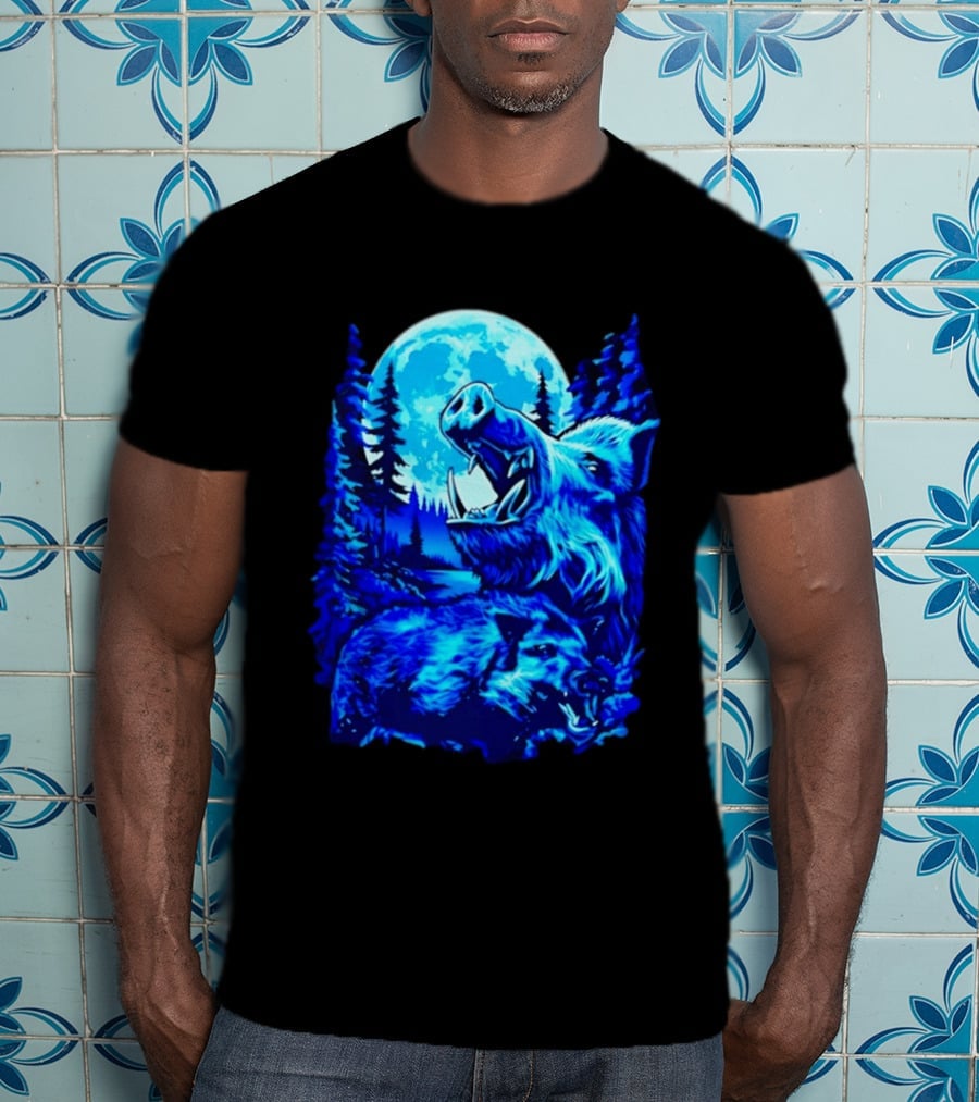 Wild Boar Forest Moonlight Wildlife Night Nature T-Shirt