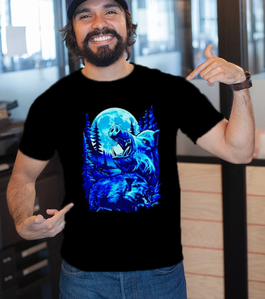 Wild Boar Forest Moonlight Wildlife Night Nature T-Shirt