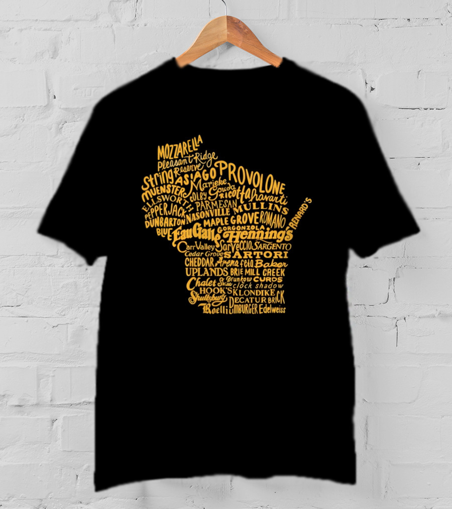 Wisconsin Cheese Map Eau Galle Cheddar Provolone Mozzarella Gouda Asiago Parmigiano Ullands T-Shirt