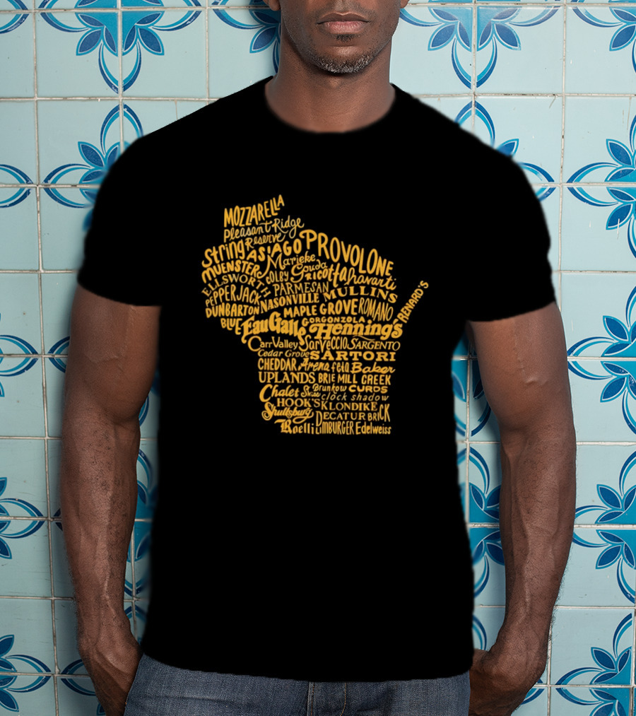 Wisconsin Cheese Map Eau Galle Cheddar Provolone Mozzarella Gouda Asiago Parmigiano Ullands T-Shirt