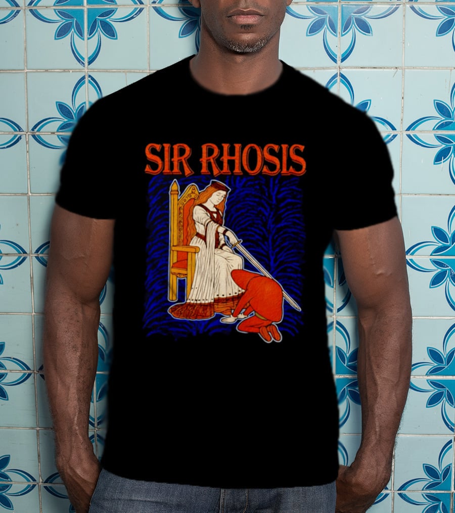 Sir Rhosis Medieval Pun Queen Knight Kneeling T-Shirt