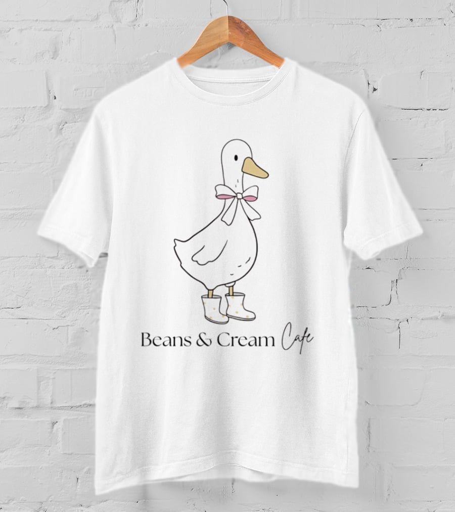 Beans & Cream Cafe Duck With Bow And Polka Dot Boots T-Shirt