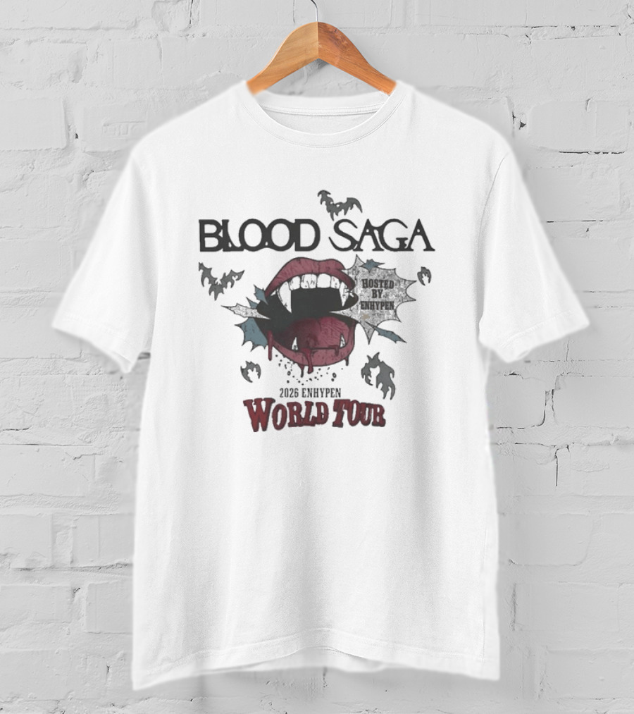 Blood Saga 2023 Enhypen World Tour Bats And Vampire Mouth T-Shirt