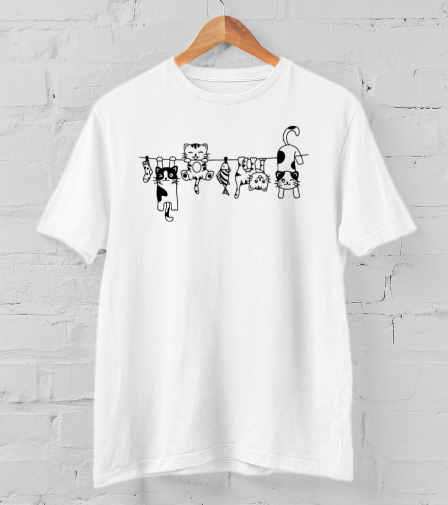 Cats Hanging On Clothesline Playful T-Shirt