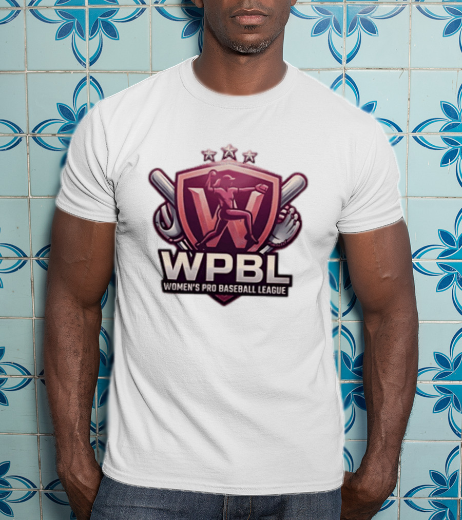 WPBL Women's Pro Baseball League Baseball Emblem With Stars And Bats T-Shirt