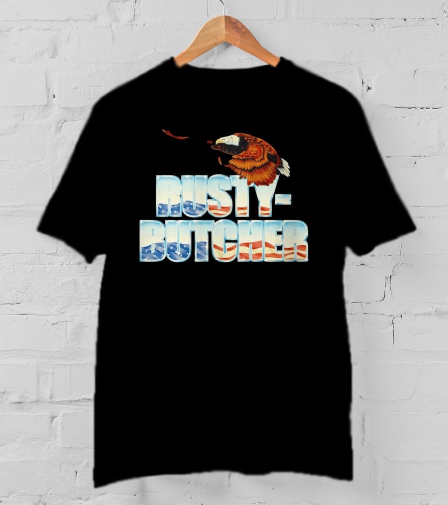 Rusty Butcher American Eagle With Patriotic Stars And Stripes T-Shirt