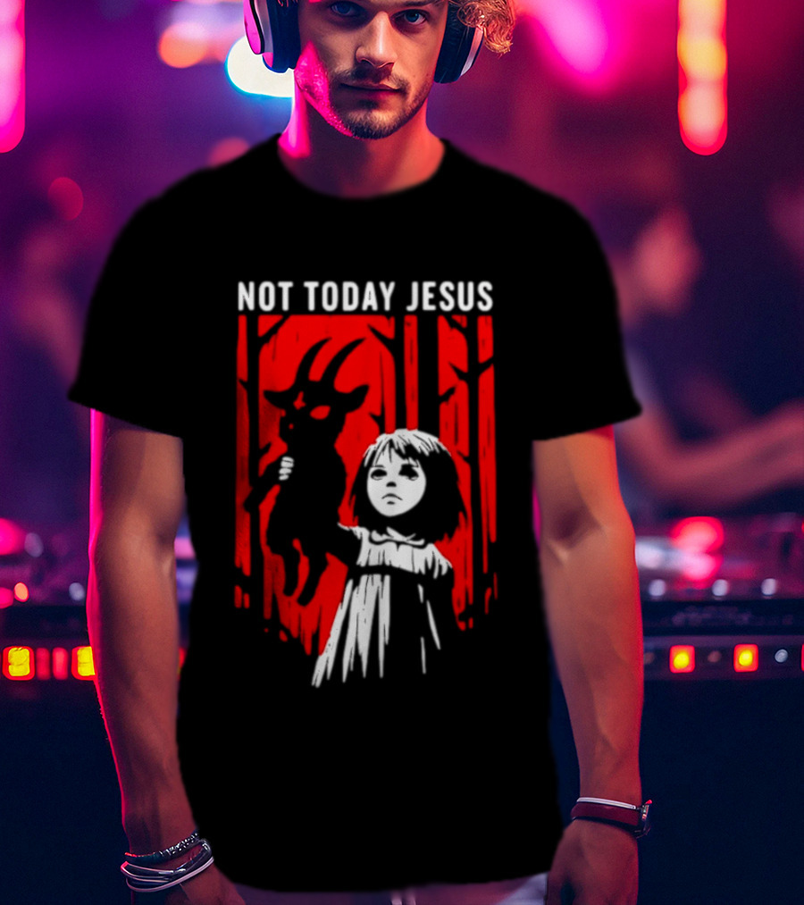Not Today Jesus Baphomet Occult Girl Goth Dark Aesthetic Horror T-Shirt