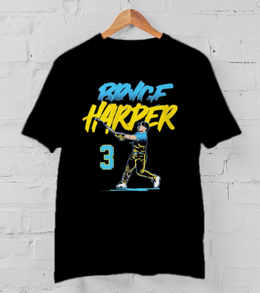 Bryce Harper Swinging Philadelphia Phillies 3 Number T-Shirt