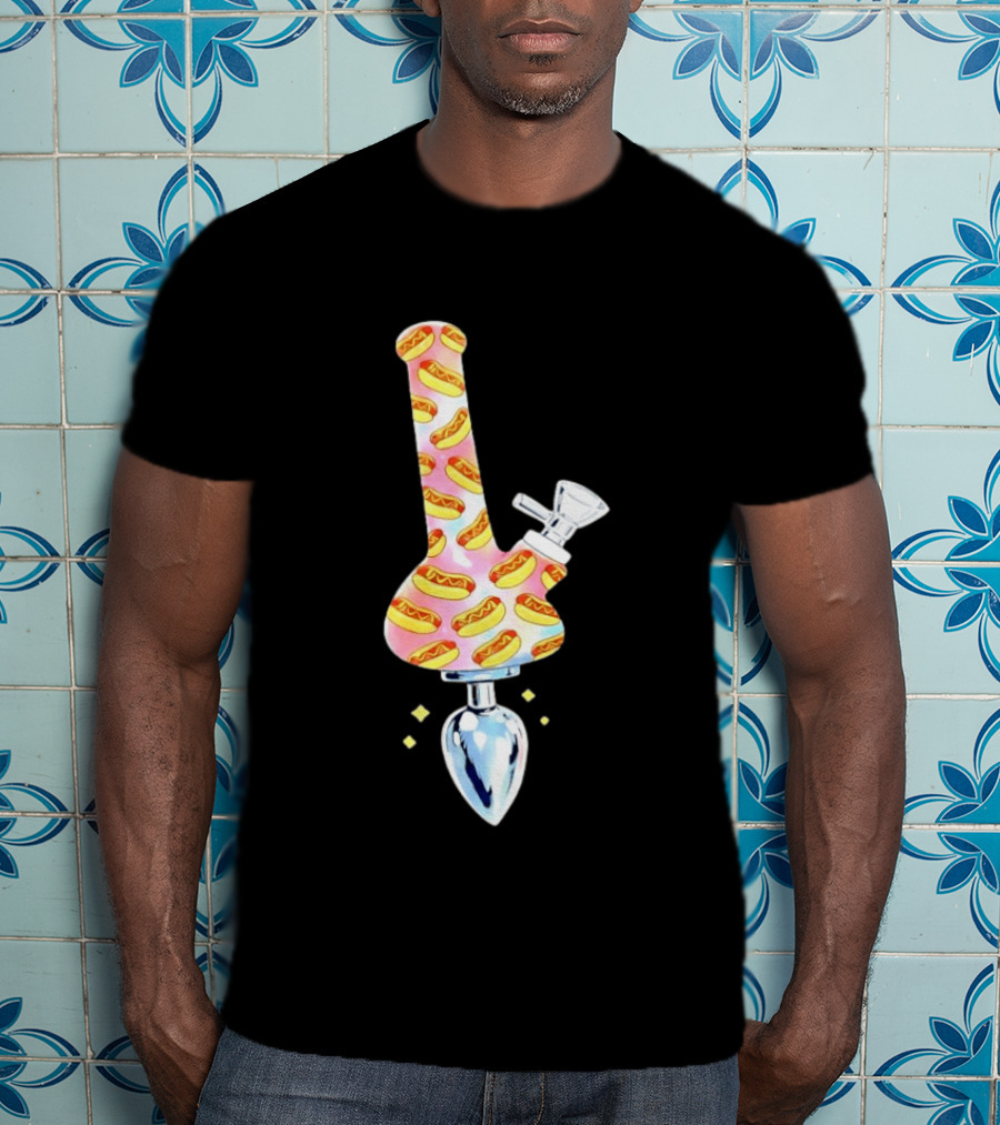 Hotdog Patterned Bong Buttplug T-Shirt