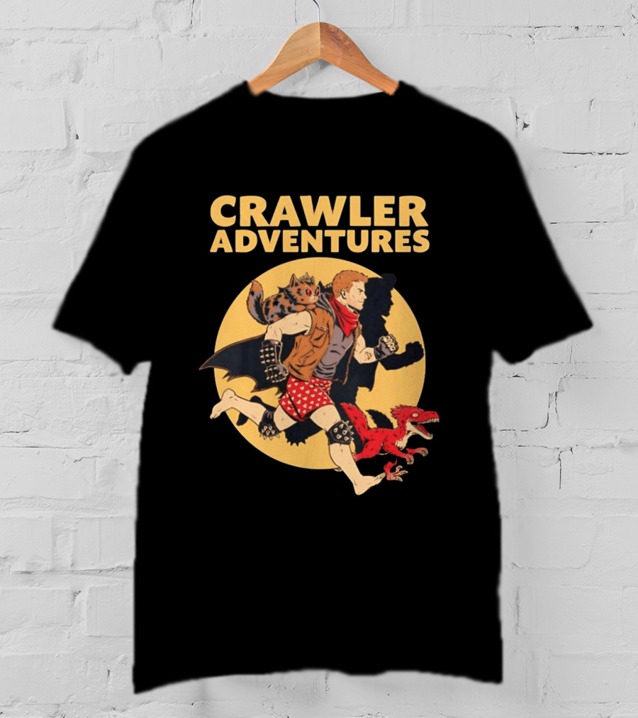 Crawler Adventures Running Man Cat Companion And Raptor T-Shirt