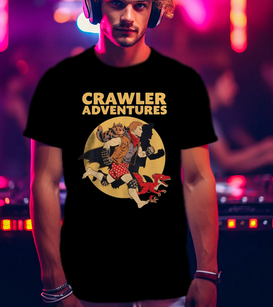 Crawler Adventures Running Man Cat Companion And Raptor T-Shirt