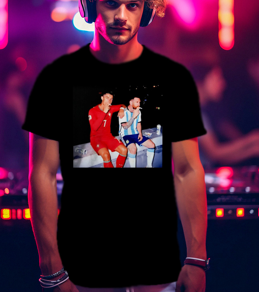 Cristiano Ronaldo Lionel Messi Smoking National Legends T-Shirt