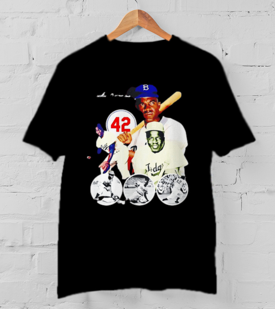 Jackie Robinson Dodgers 42 Baseball Legend Iconic Player Collage T-Shirt