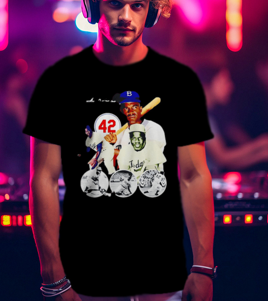 Jackie Robinson Dodgers 42 Baseball Legend Iconic Player Collage T-Shirt