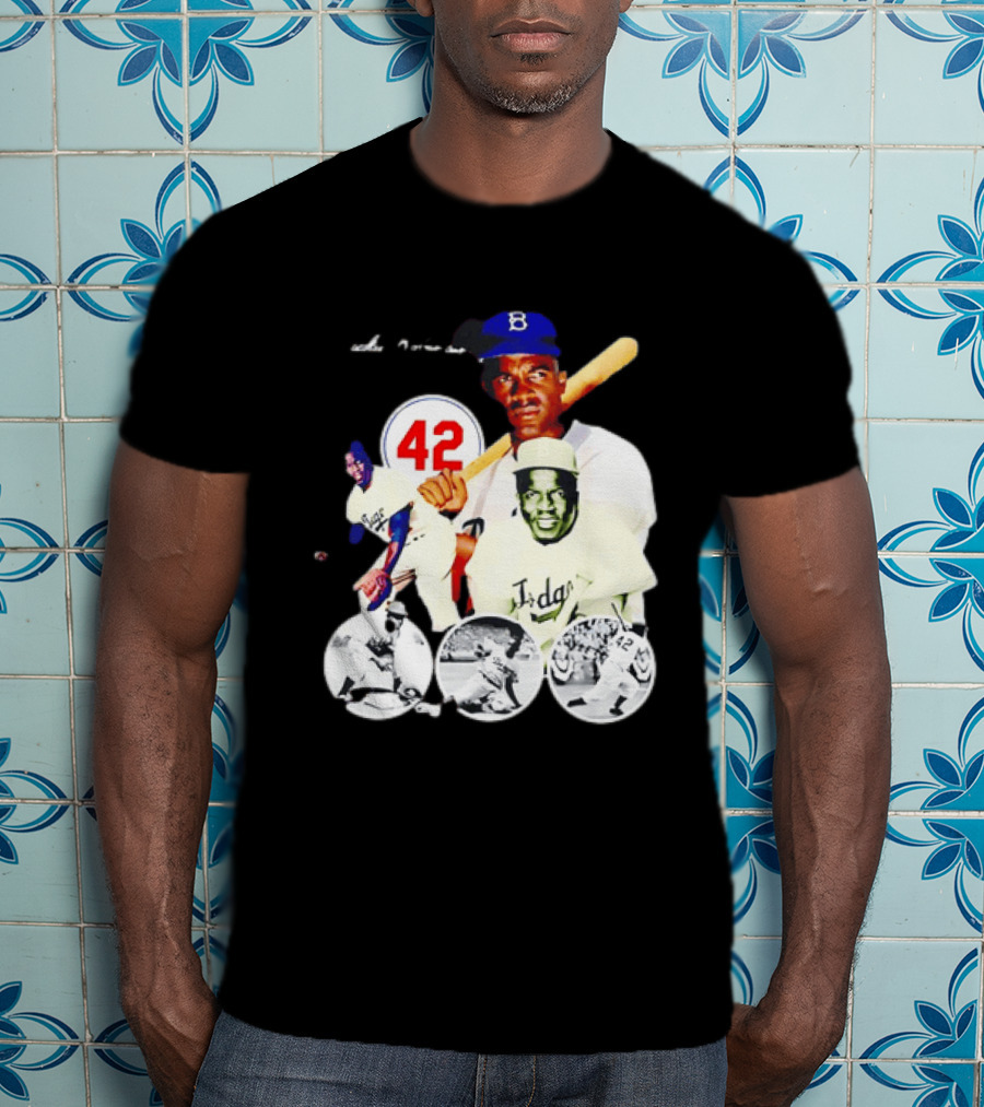 Jackie Robinson Dodgers 42 Baseball Legend Iconic Player Collage T-Shirt