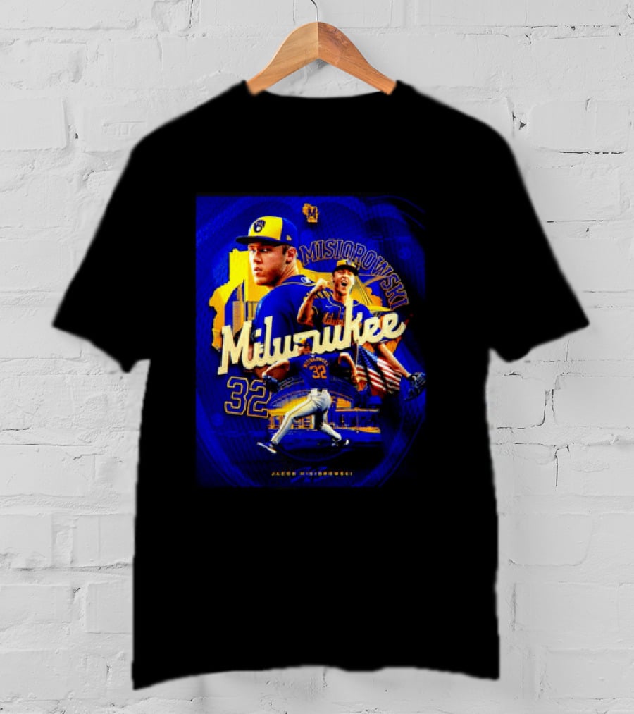 Jacob Misiorowski Milwaukee Brewers Number 32 Baseball Pitcher Milwaukee Skyline T-Shirt