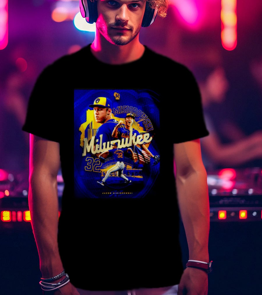 Jacob Misiorowski Milwaukee Brewers Number 32 Baseball Pitcher Milwaukee Skyline T-Shirt