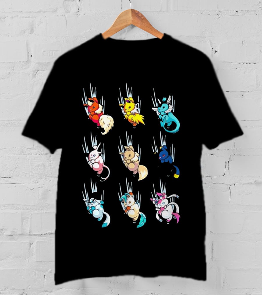 Eevee Eeveelution Team Falling Down Pikachu Evolution T-Shirt