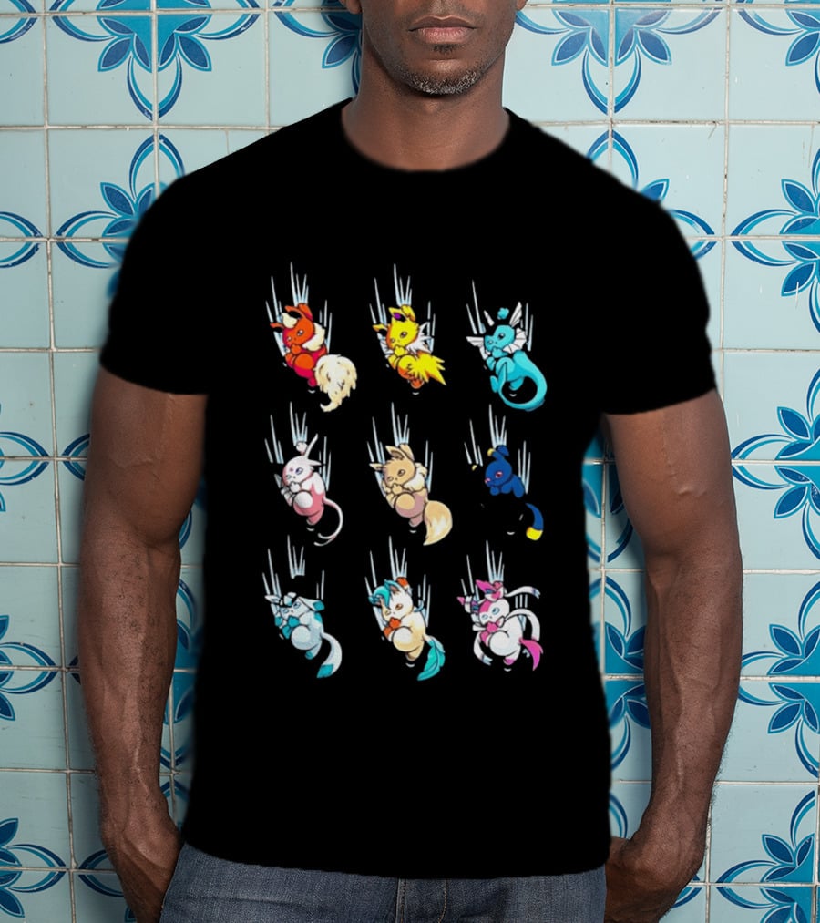 Eevee Eeveelution Team Falling Down Pikachu Evolution T-Shirt