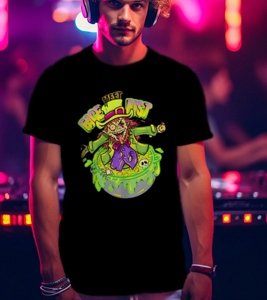 Face Meet Fist Leprechaun St Patrick's Day Cauldron Green Slime Skull T-Shirt