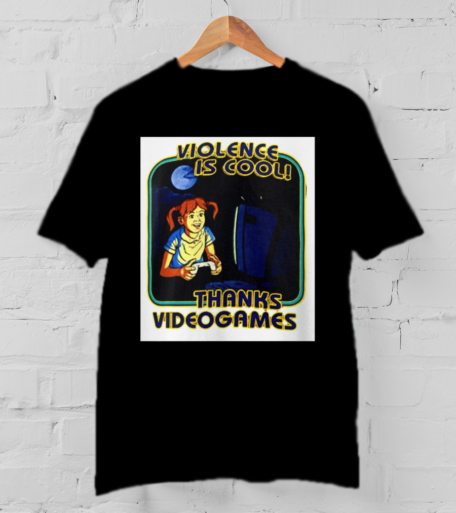 Violence Is Cool Thanks Videogames Retro Gamer Girl Controller Moon T-Shirt