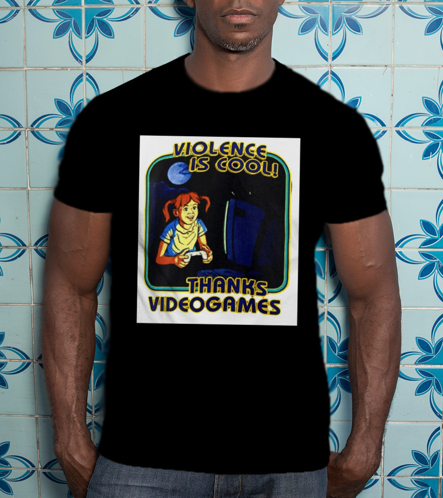 Violence Is Cool Thanks Videogames Retro Gamer Girl Controller Moon T-Shirt