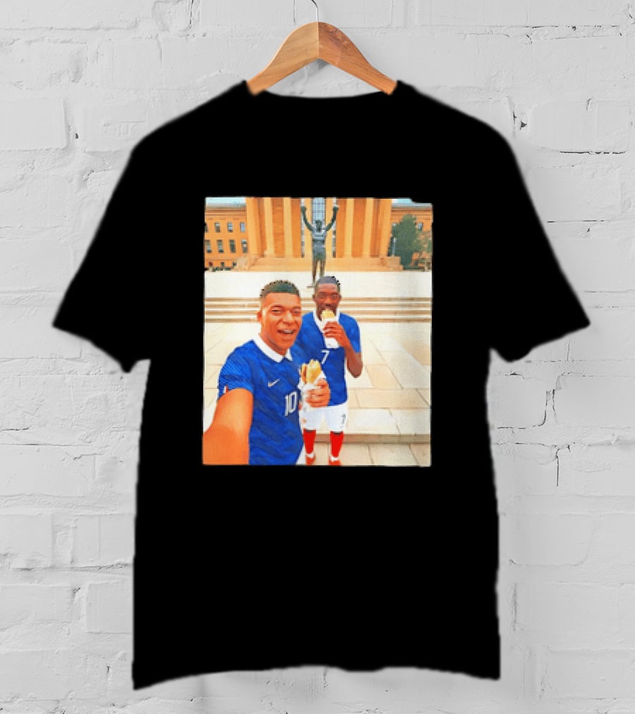 Ousmane Dembele Kylian Mbappe Philadelphia Museum Iconic Pose T-Shirt