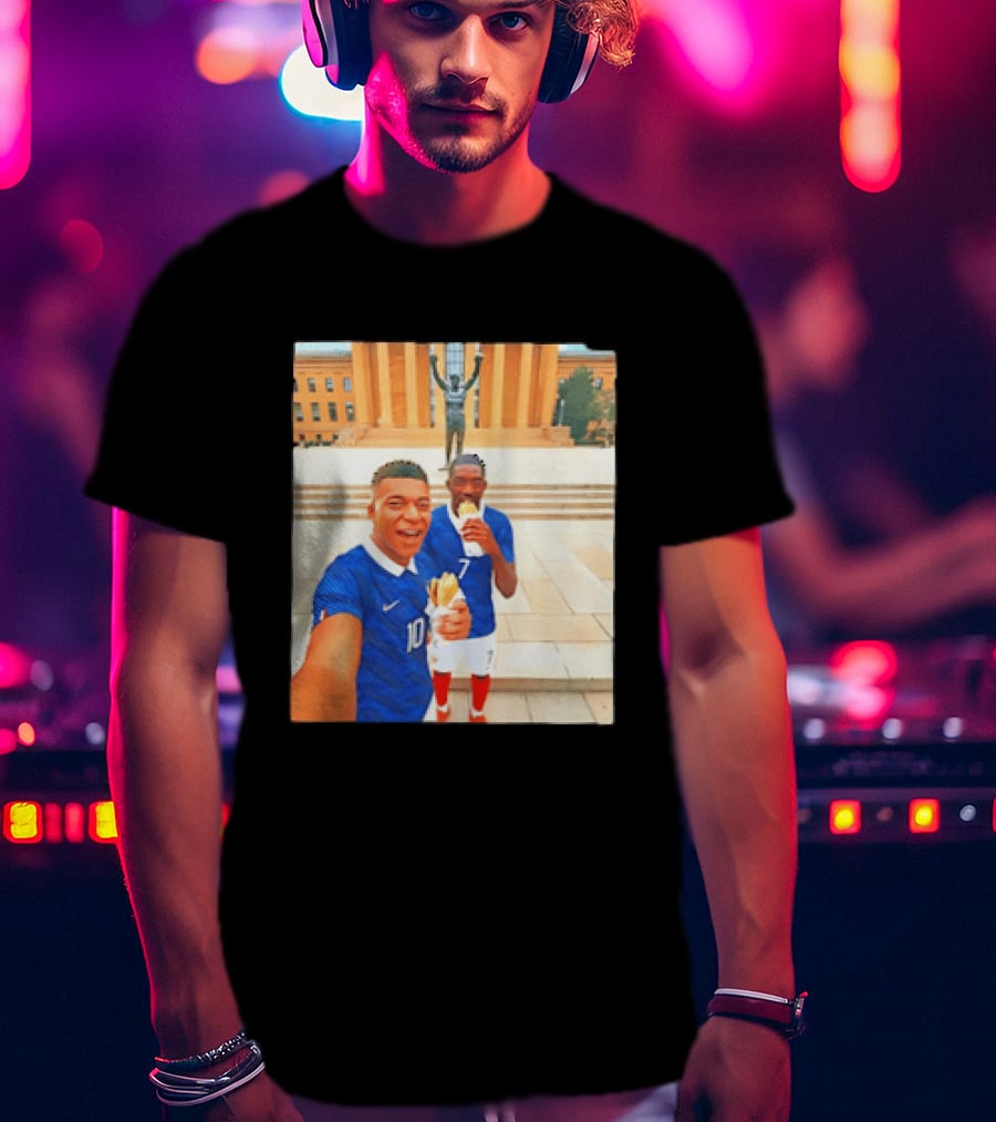 Ousmane Dembele Kylian Mbappe Philadelphia Museum Iconic Pose T-Shirt