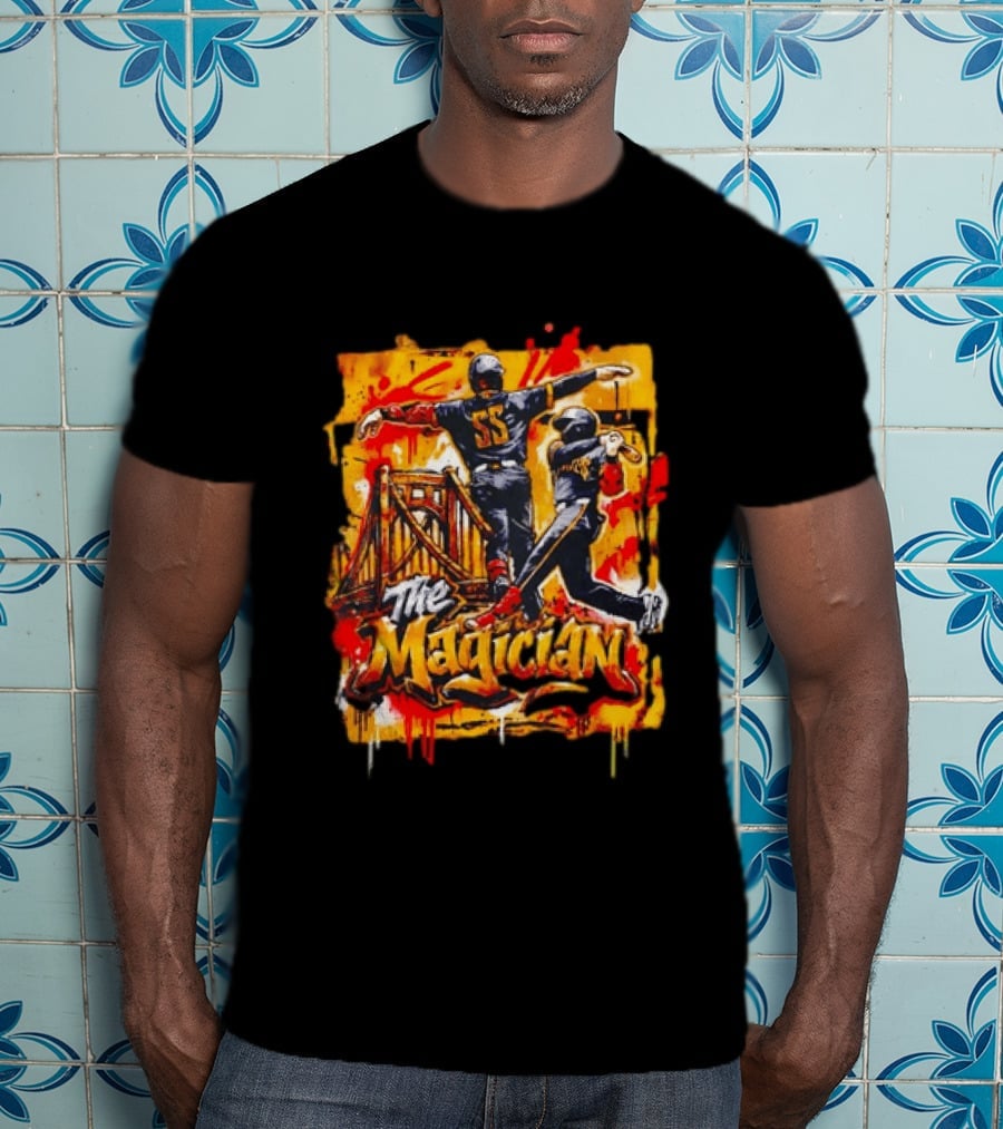 Pittsburgh Pirates The Magician Number 55 Baseball Player Art With Bridge T-Shirt