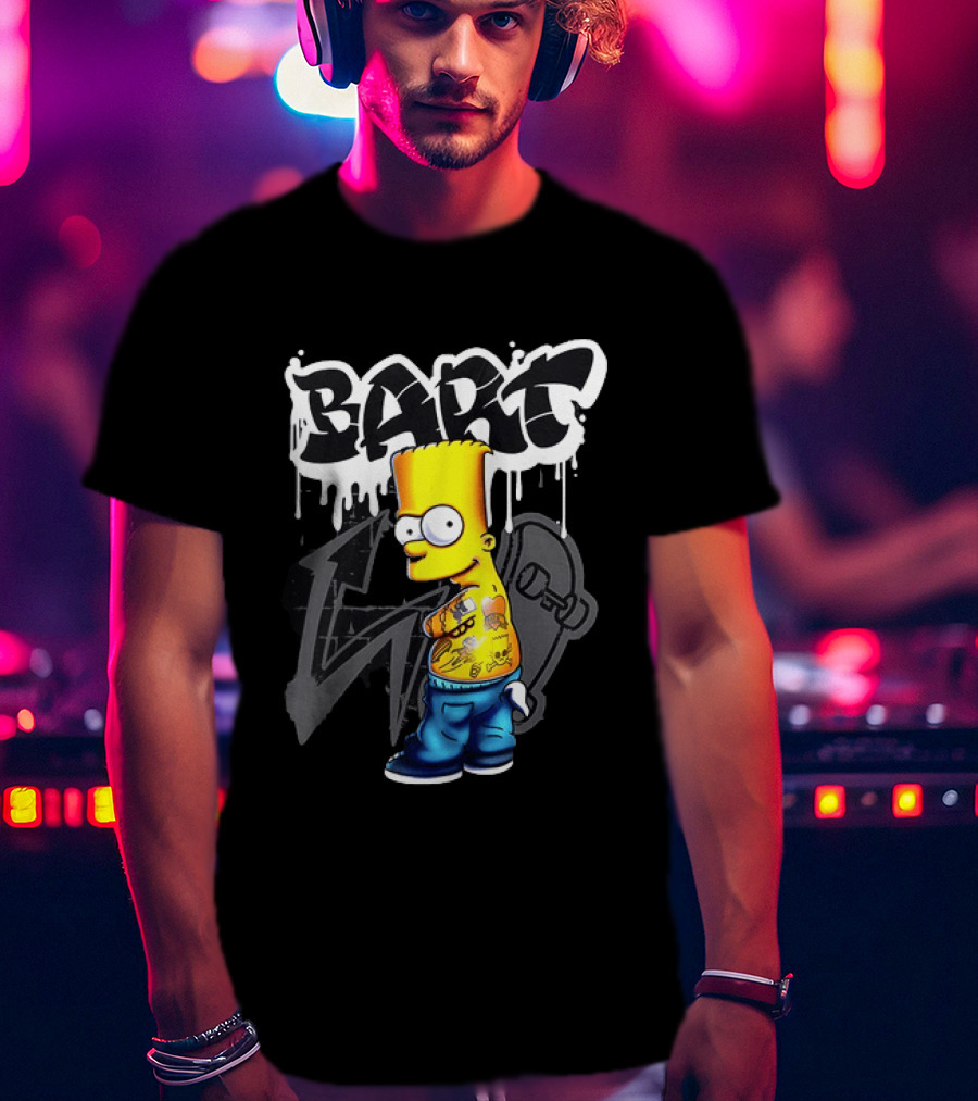 Bart Simpson Street Style Skateboard Graffiti Tattoos T-Shirt