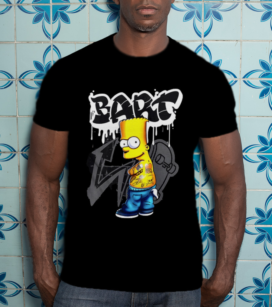 Bart Simpson Street Style Skateboard Graffiti Tattoos T-Shirt