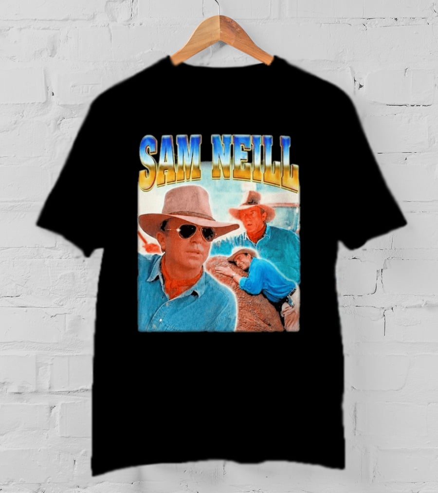 Sam Neill Cowboy Style Hat Sunglasses Denim Vintage Trendy 2026 T-Shirt