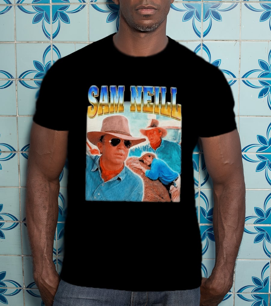 Sam Neill Cowboy Style Hat Sunglasses Denim Vintage Trendy 2026 T-Shirt