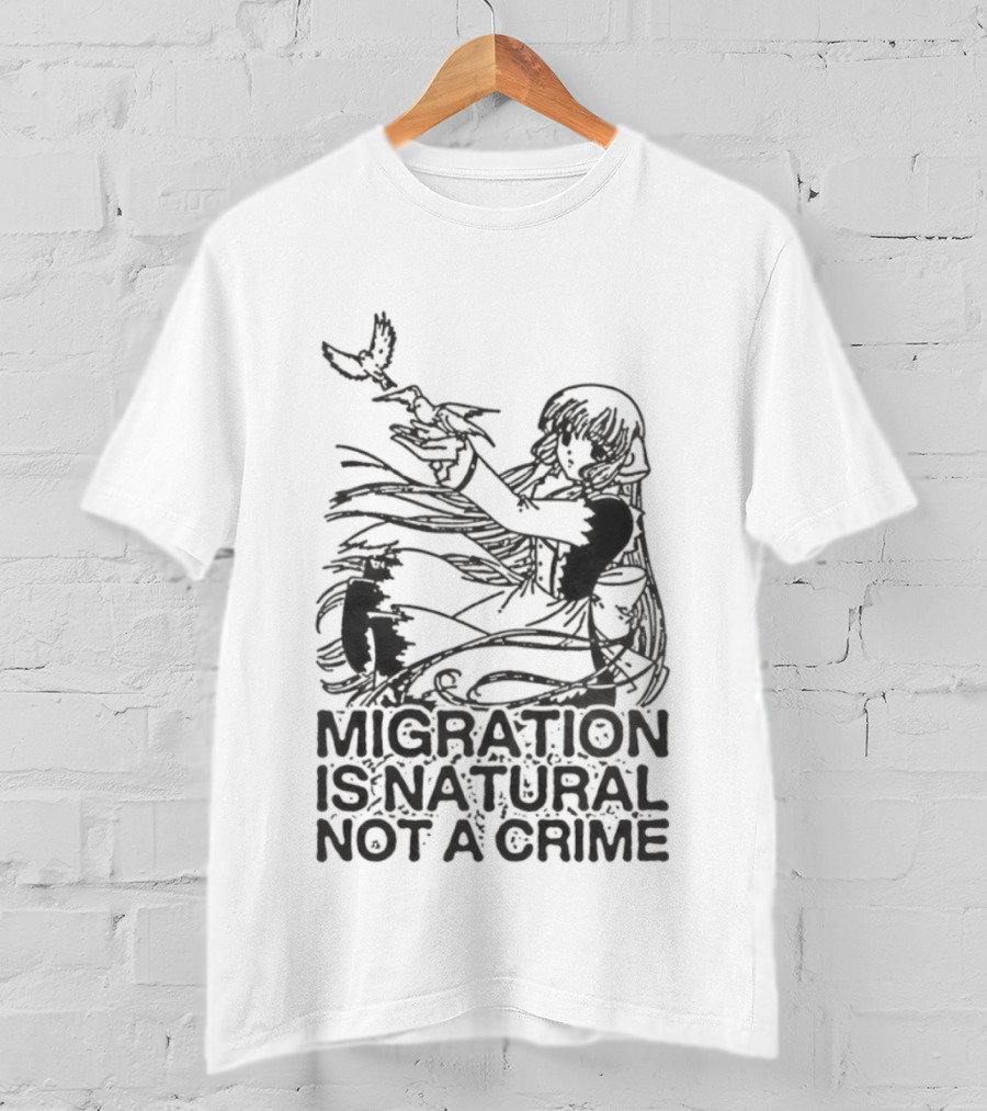 Anime Girl Releasing Birds Migration Is Natural Not A Crime T-Shirt