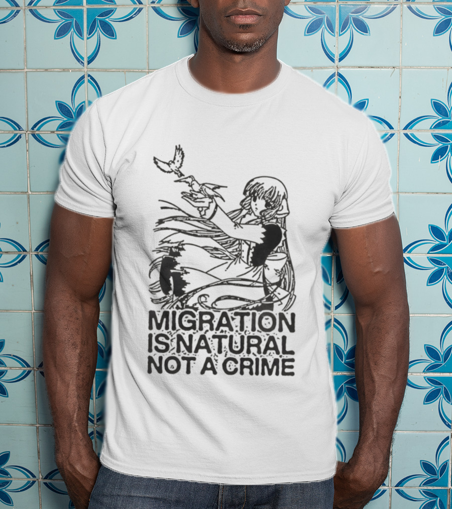Anime Girl Releasing Birds Migration Is Natural Not A Crime T-Shirt